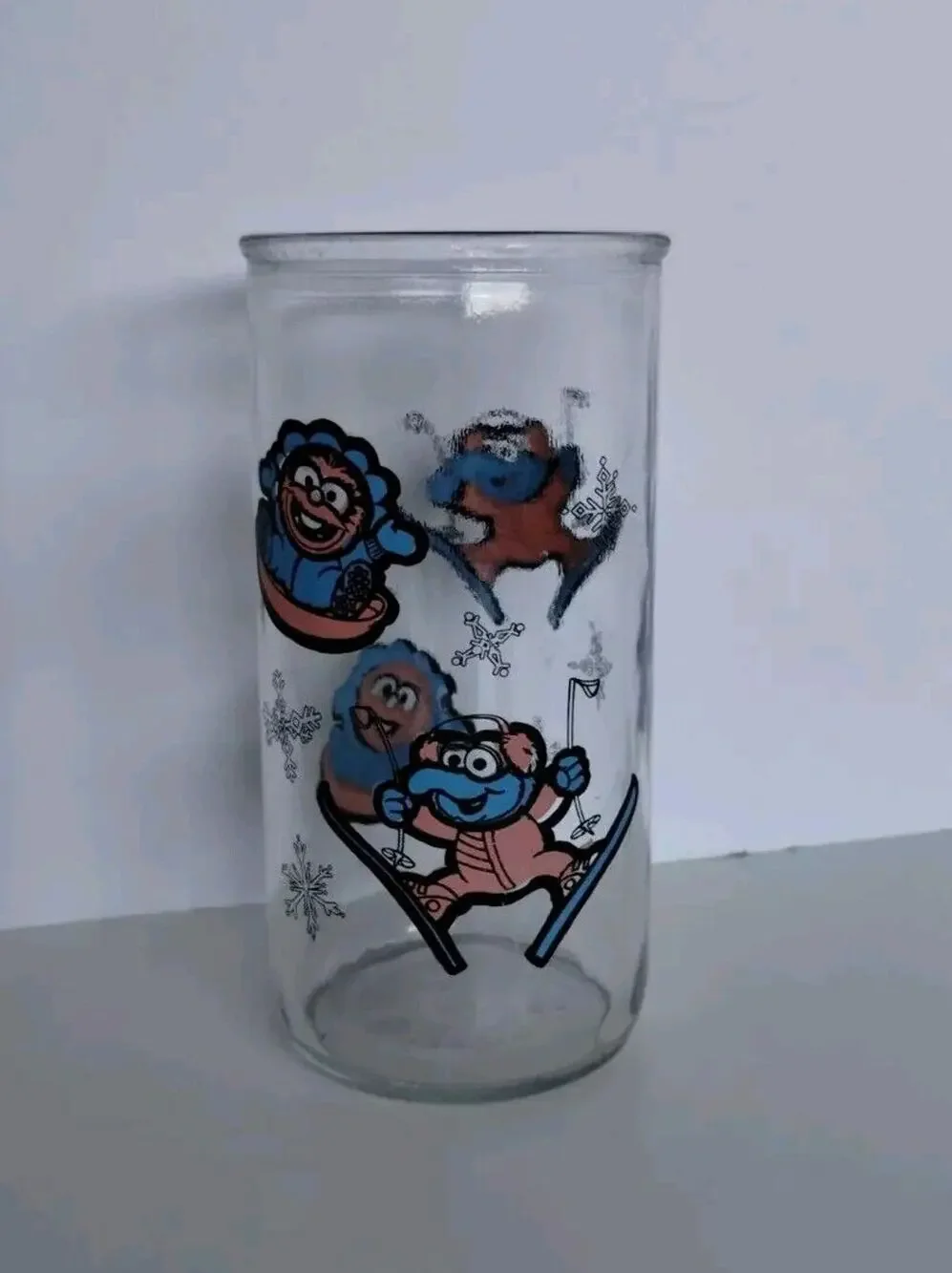 1989 The Muppet Babies Kraft Vintage Jelly Jar Glass - Gonzo and Animal